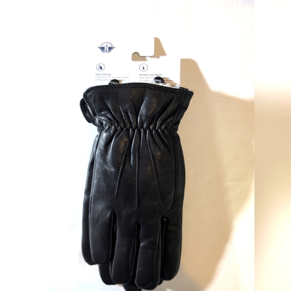 Dockers Men's Black Lined Leather Touch Screen Gloves Size L